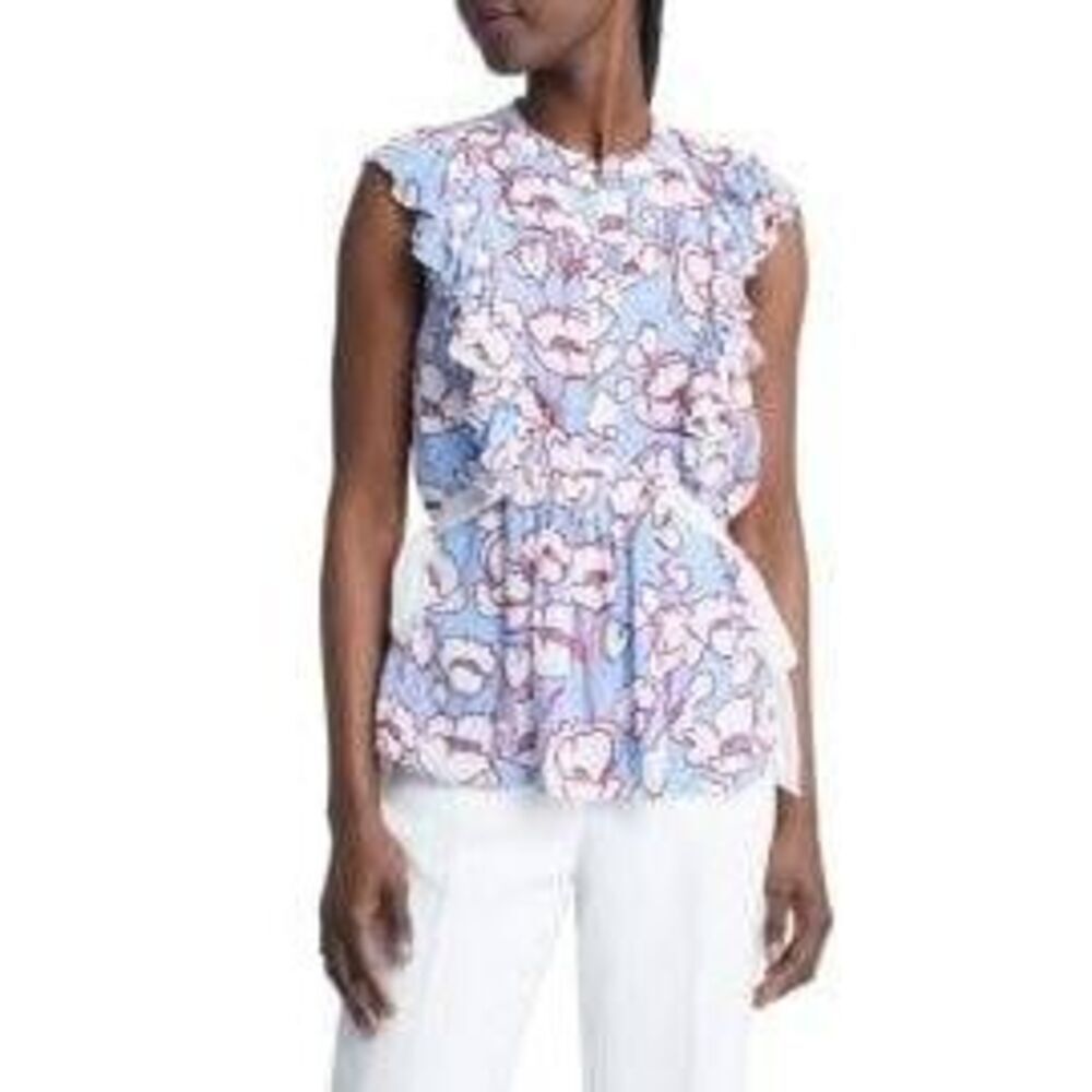 Ted Baker Audriar sleeveless frilled top in blue Floral 4 Preppy Designer Luxury